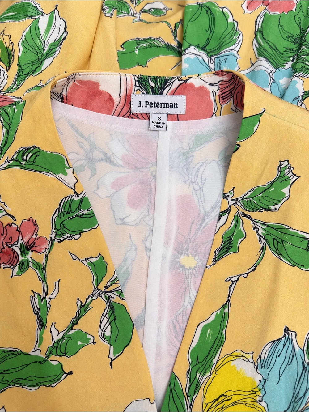 J. Peterman Silk Floral Faux Wrap Puff Sleeve Midi Dress Size S - Picture 4 of 5